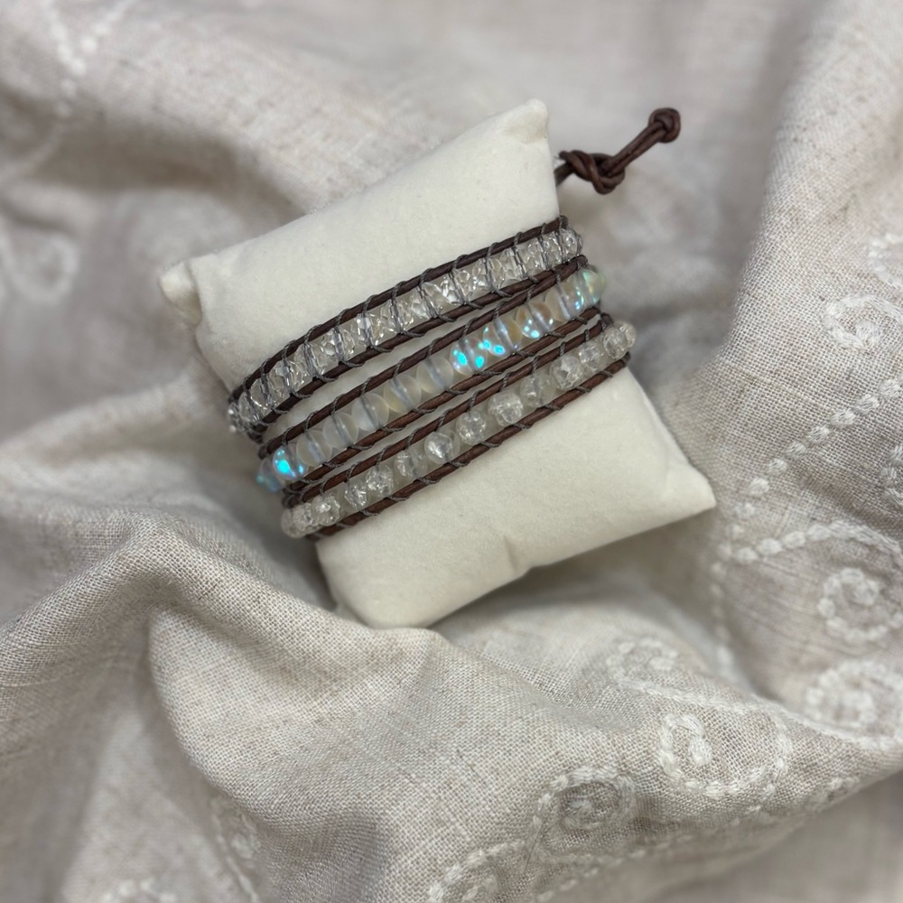 Brown and Iridescent Beaded Wrap Bracelet